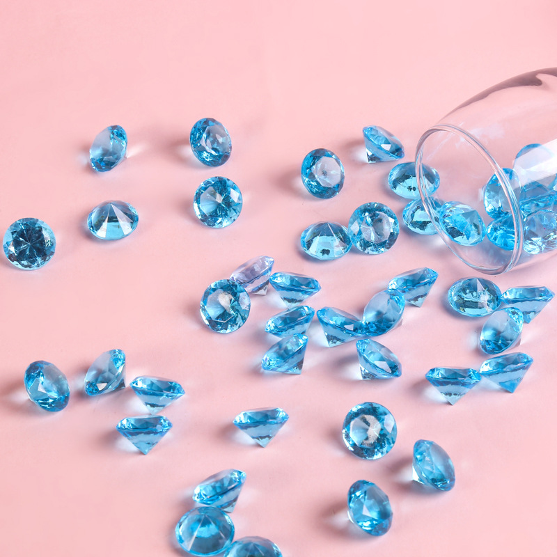 20mm七彩钻石柜台摆件婚庆水晶钻塑料钻儿童宝石幸运石亚克力尖钻