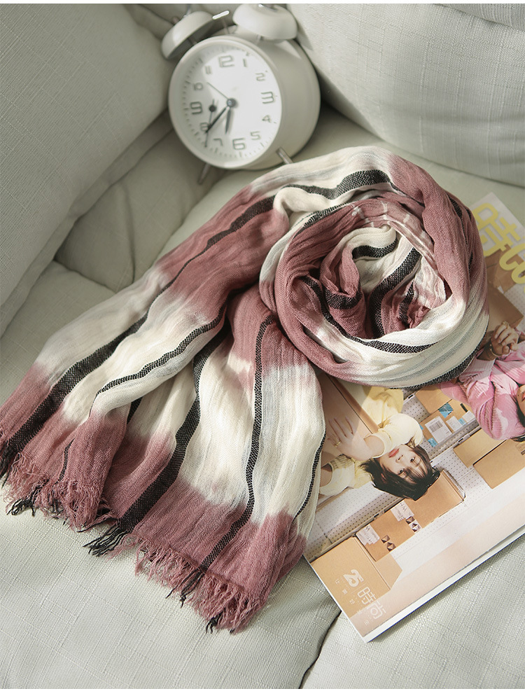 棉麻手工扎染围巾女 新款全棉条纹渐变旅游防晒保暖纱巾披肩旅游