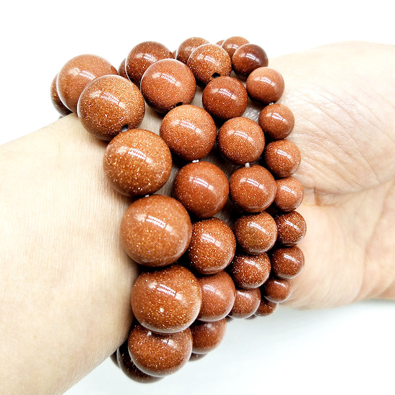 金沙石手串 金沙石单圈手链 宝石工艺品 10元店地摊热卖货源