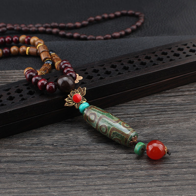 Ethnic Style Sweater Pendant Wooden Prayer Beads Necklace Men Autumn and Winter Simplicity All-Match Chinese Style Clothes Accessories Pendant Women