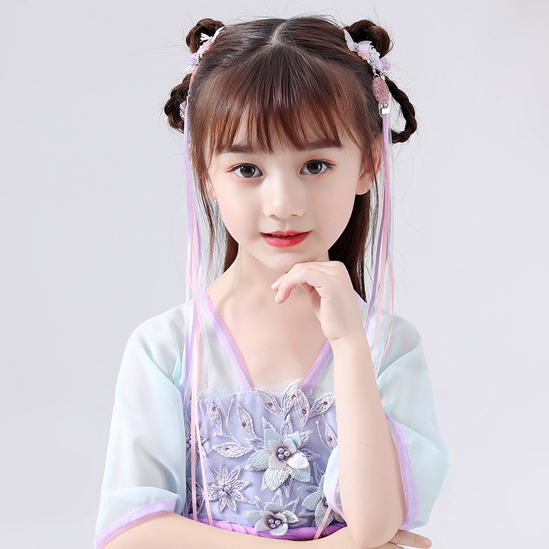 女童飘带超仙汉服头饰儿童风古装流苏发带宝宝古风发饰发夹子