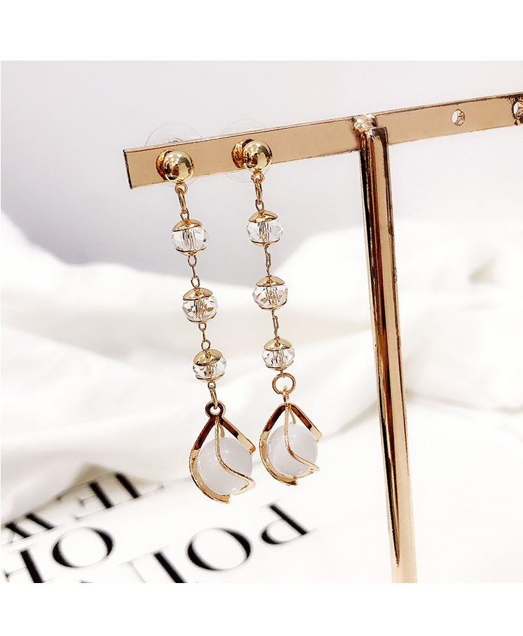 Korean Style Temperament Wild 925 Silver Pin Earrings Long Bow Tie Cat's Eye Earrings Internet Influencer Personalized Earrings Wholesale