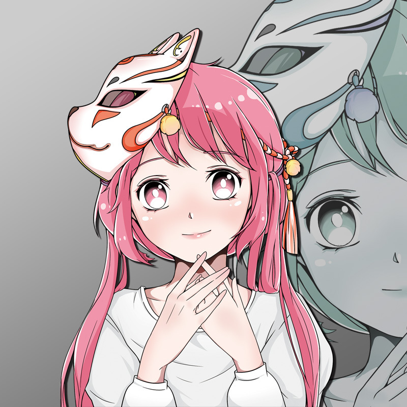 可爱狐狸面具女孩车贴卡通动漫划痕贴车身电动摩托车机车装饰贴纸