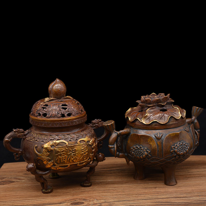 宏达 全铜鎏金大号莲花 熏香炉 批发仿古铜香炉文玩摆件-阿里巴巴