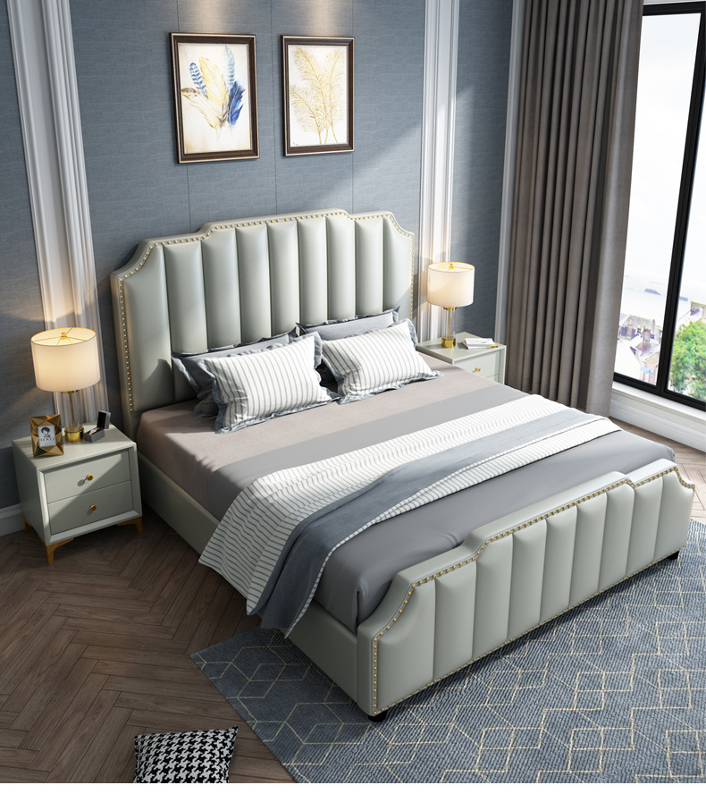 现代意式轻奢ins网红床1.8米双人软包真皮床港式简约主卧美式婚床