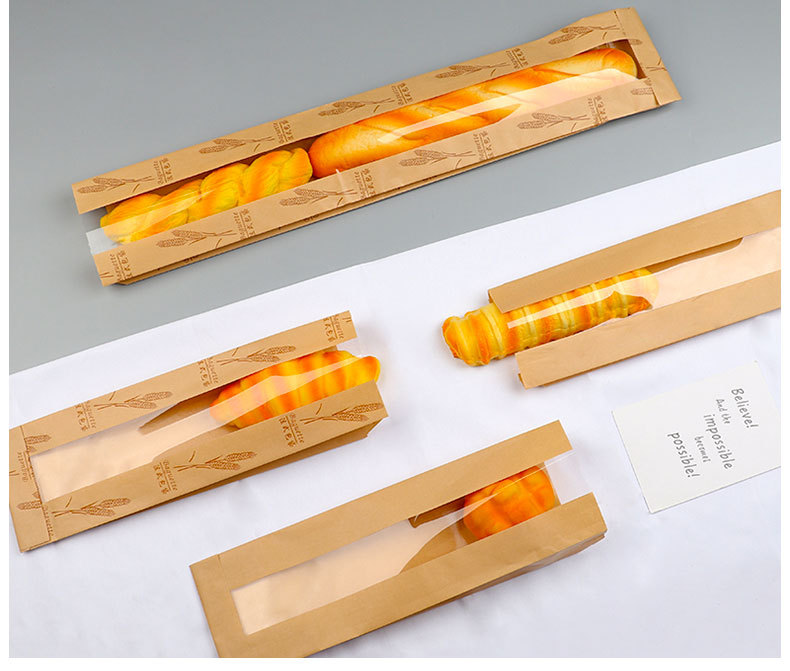 法棍防油包装袋毛毛虫食品开窗法式烘焙包装袋长面包包装牛皮纸袋