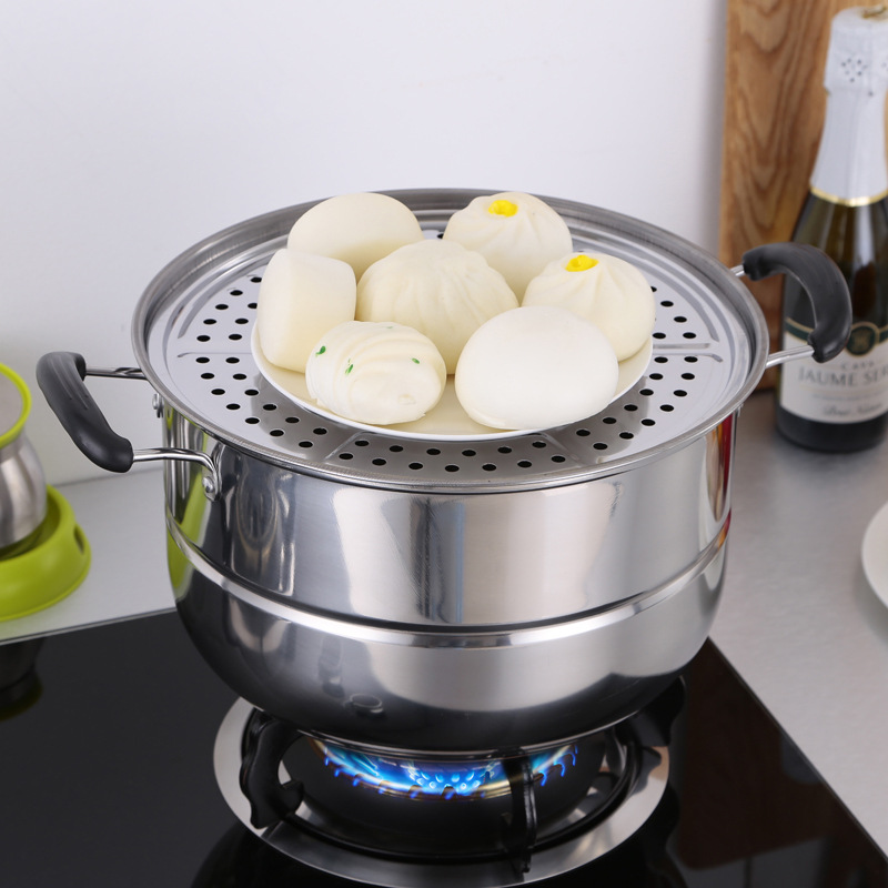 钢筋锅不锈钢天然气用蒸锅包子蒸笼家用燃气灶专用钢精锅无绣钢锅