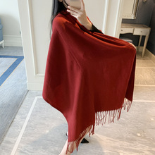 复古风红色仿羊绒围巾女秋冬季韩版纯色披肩长款空调两用大尺寸