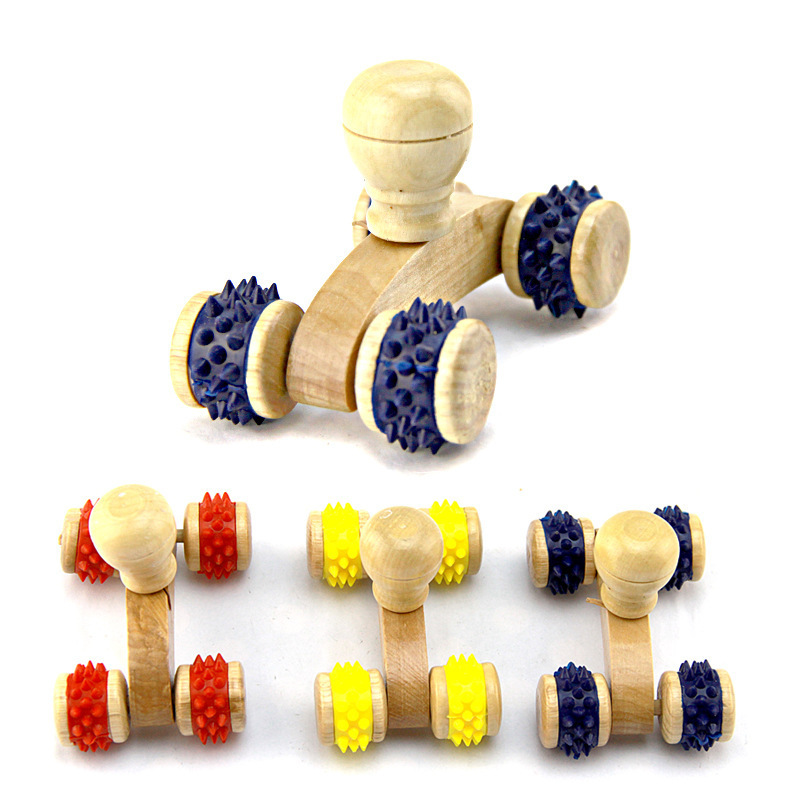 厂家货源皮四轮木质按摩器手推滚轮式全身按摩器淘宝赠品批发