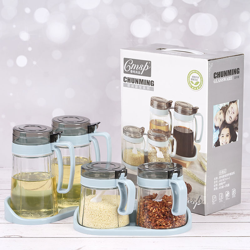 with stand base oiler and seasoning jar four-piece creative kitchen soy sauce and vinegar seasoning jar suit combination promotional gifts