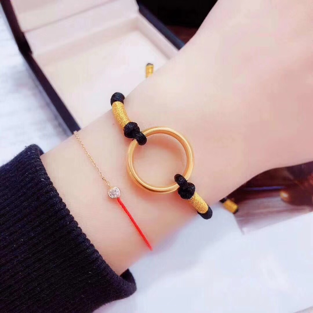 999黄金戒指 男士编绳手链古法金圈戒指一体黄金手链送男友情侣款