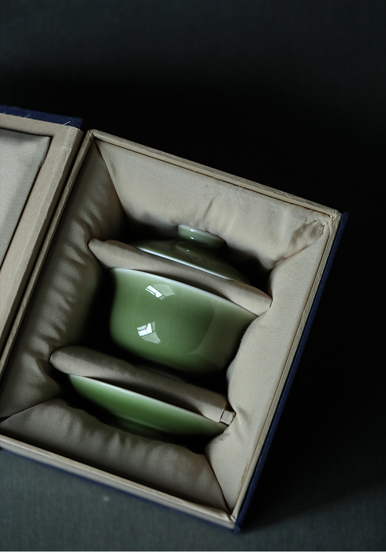 景德镇梅子青高温颜色釉防烫加宽盖碗品杯公道杯壶承渣斗功夫茶具