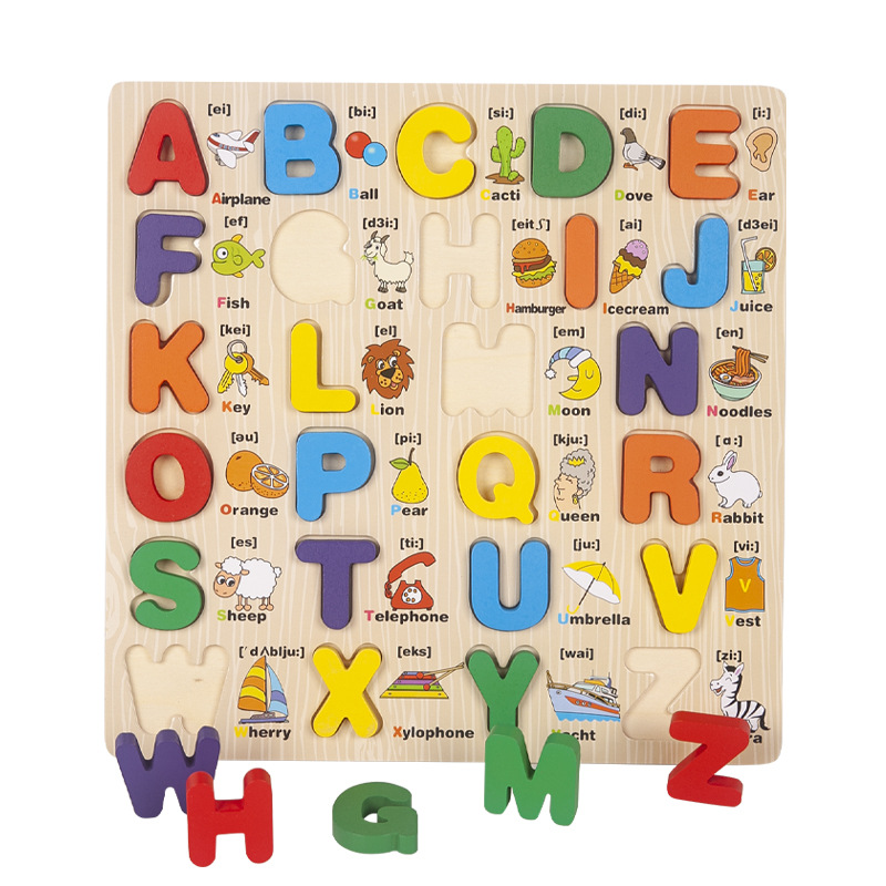 Wooden Children's Early Education Case Letters Numbers Cognition Baby Enlightenment Puzzle 3D Puzzle Model Grab Board Toys
