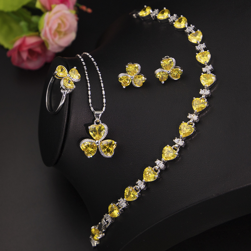 三叶草锆石首饰套装 女 镶钻首饰厂家混批锁骨短款项链饰品