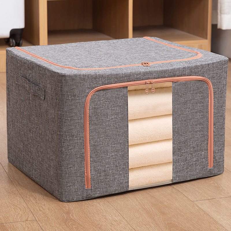 Household Storage Box PVC Single Window Foldable Cotton Linen Fabric Underwear Storage Box Clothing Cotton Quilt Organizing Storage Box