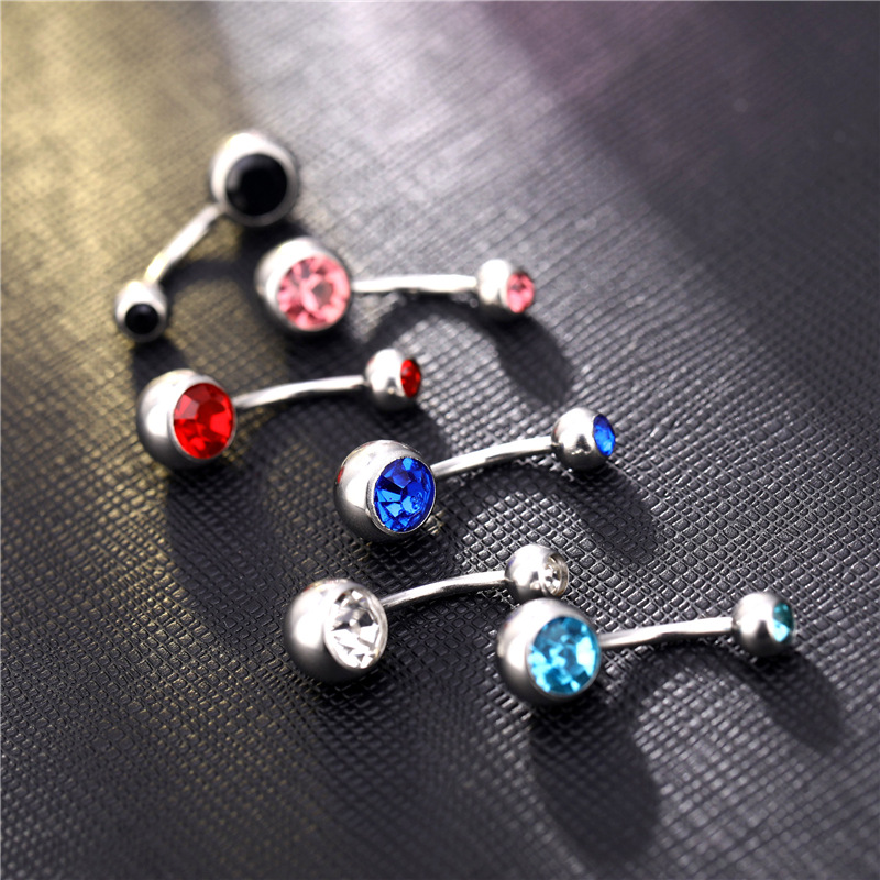 跨境亚马逊热销钛钢双钻肚脐环不锈钢肚脐钉 人体穿刺饰品厂家售
