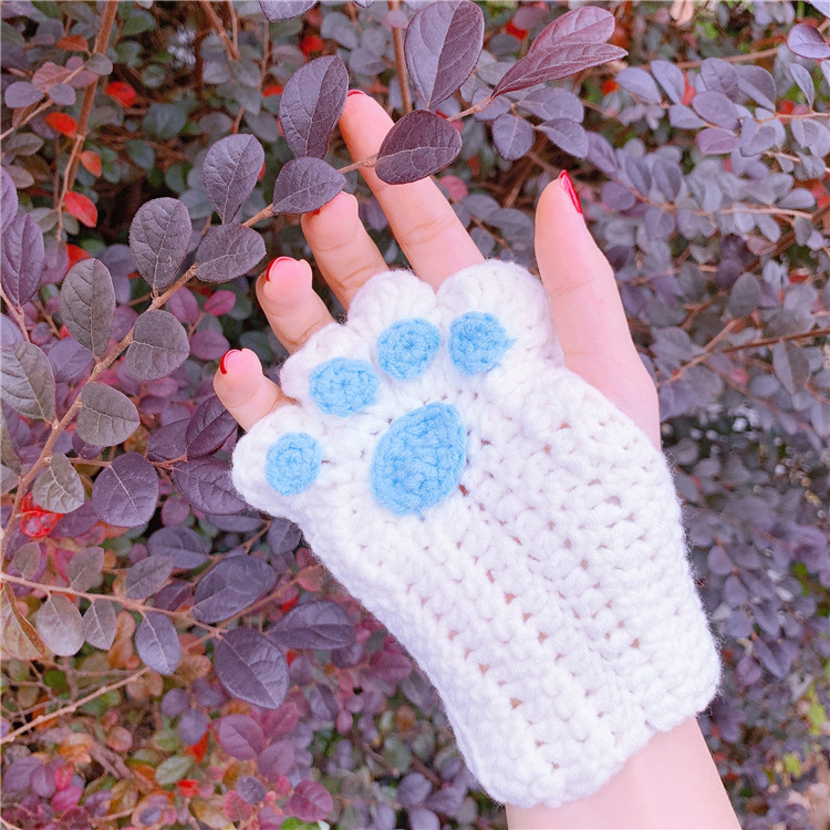 猫爪手套diy手工编织材料自制毛线可爱少女半指钩针送女友礼物冬