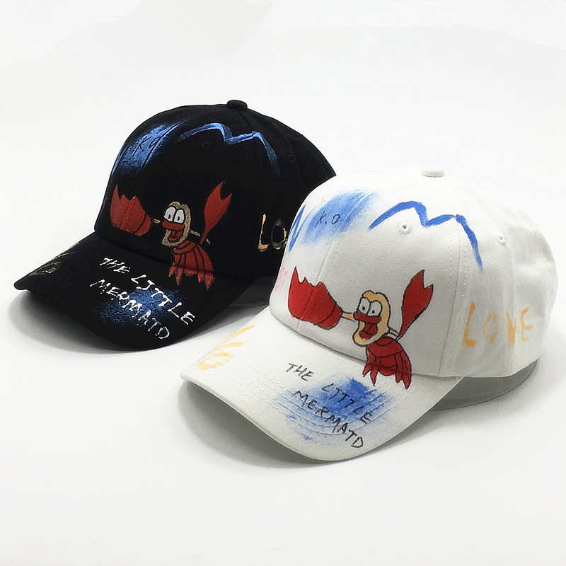 韩版手绘涂鸦帽子小龙虾彩绘潮男女街头嘻哈棒球帽春夏遮阳鸭舌帽
