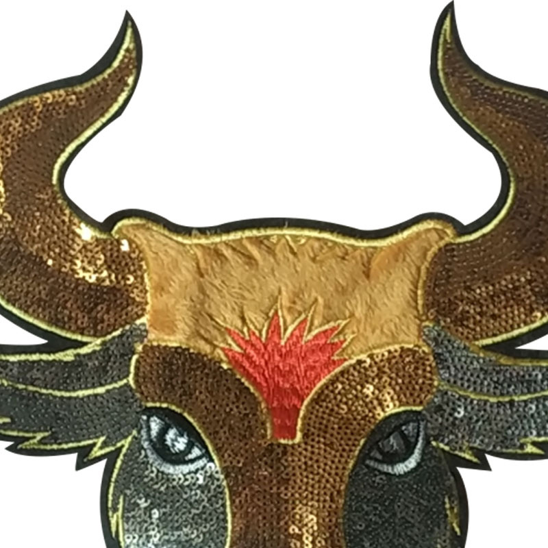 电脑绣花珠片混合绣花章绣花标可爱动物布贴毛巾绣牛头刺绣贴定制