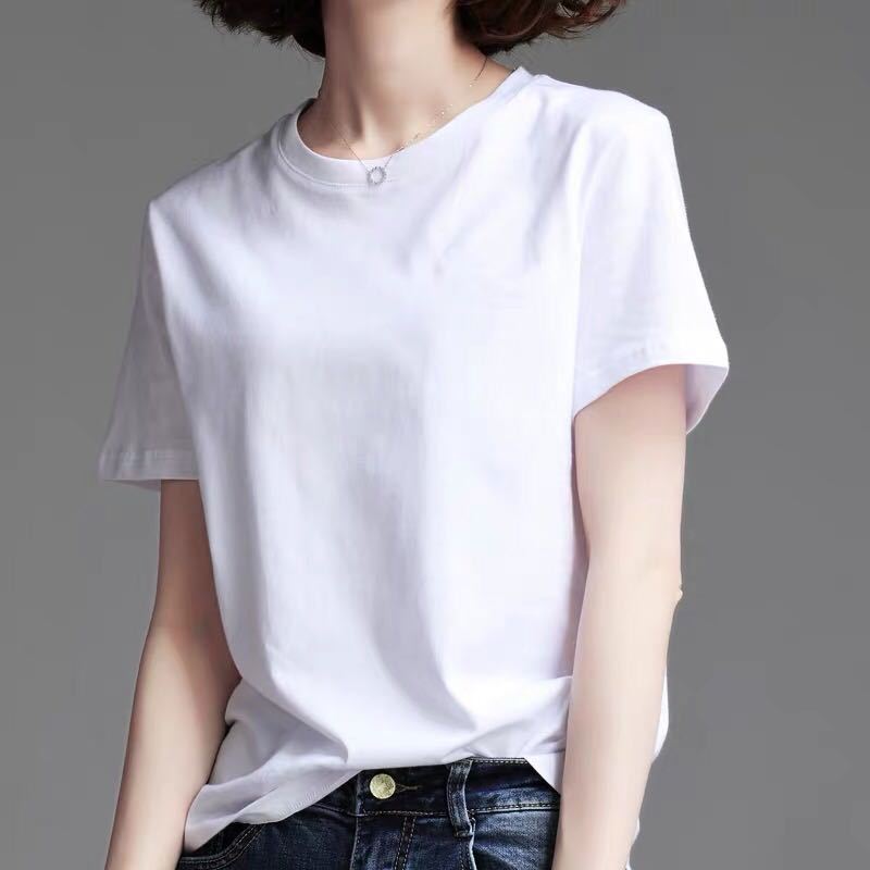纯白色t恤女宽松短袖棉体恤短款夏季刺绣上衣女装新款