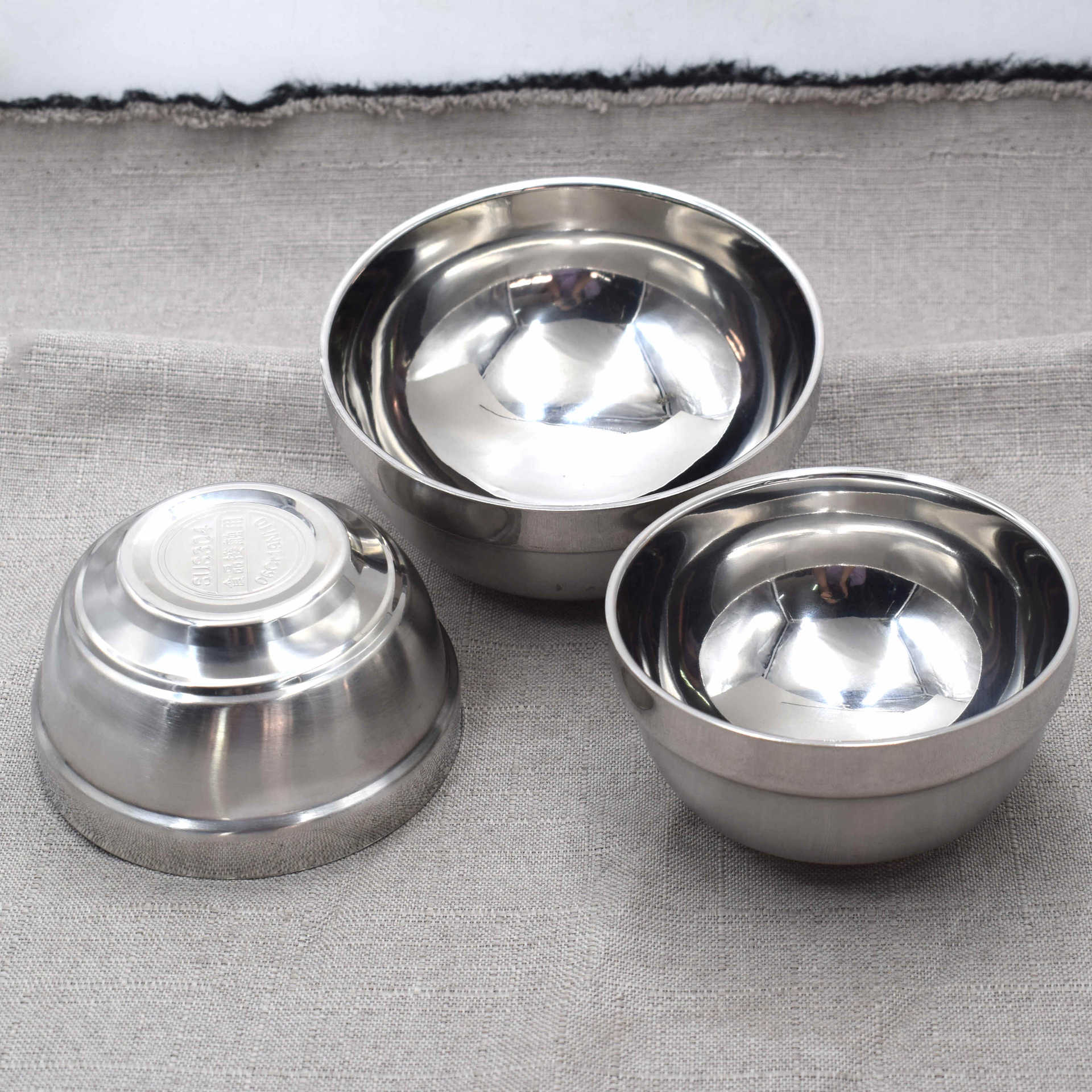 304食品级防烫隔热不锈钢碗双层儿童饭碗批发白金碗亮光食堂饭碗