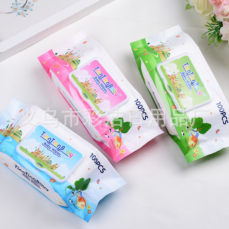 Factory Sales Baby Wipes Hand Mouth Soft Skin Wipes 100 Pumping Wet Tissue with Lid Wholesale