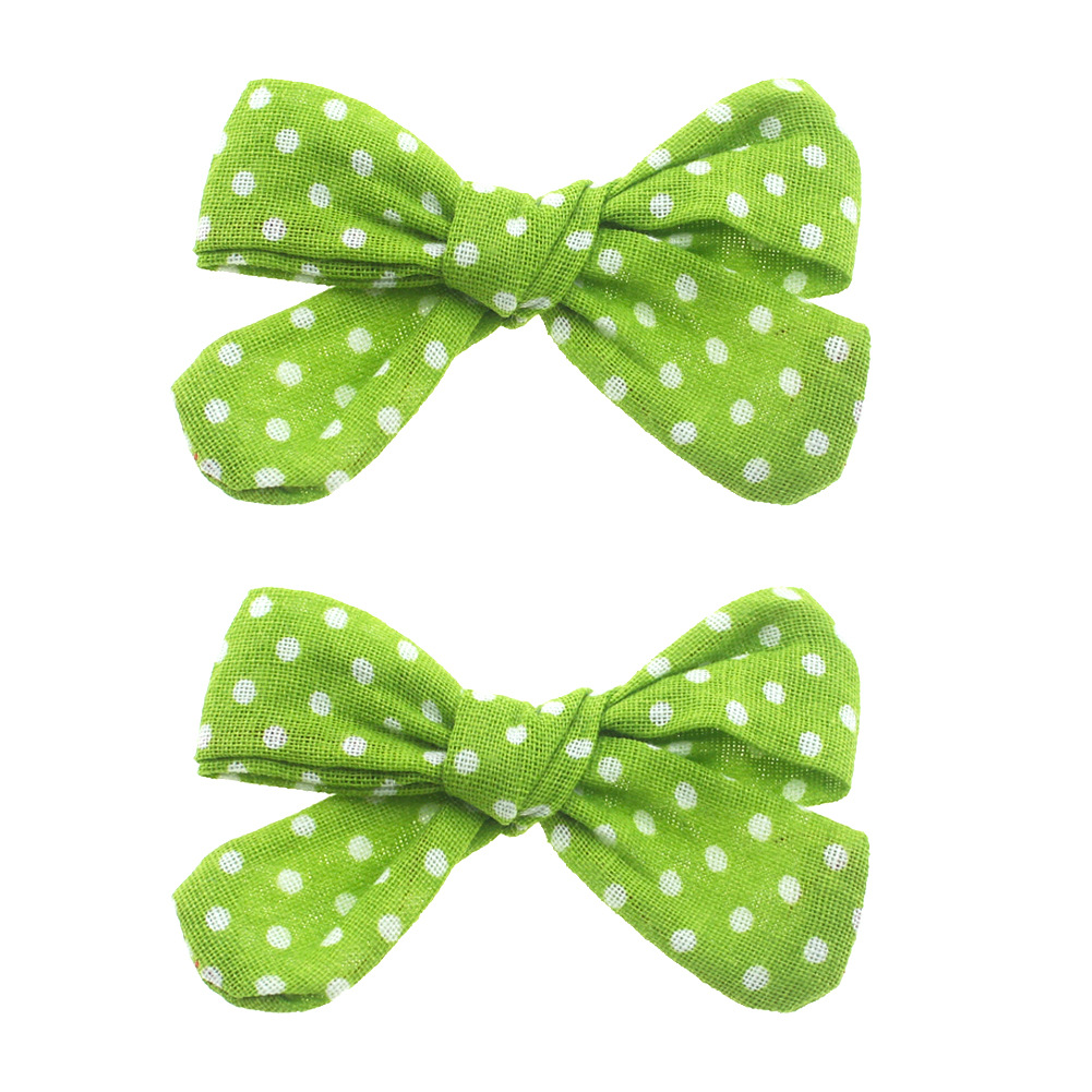 欧美宝宝发饰花朵印花棉布小蝴蝶结边夹尖嘴夹儿童发夹-绿色系列