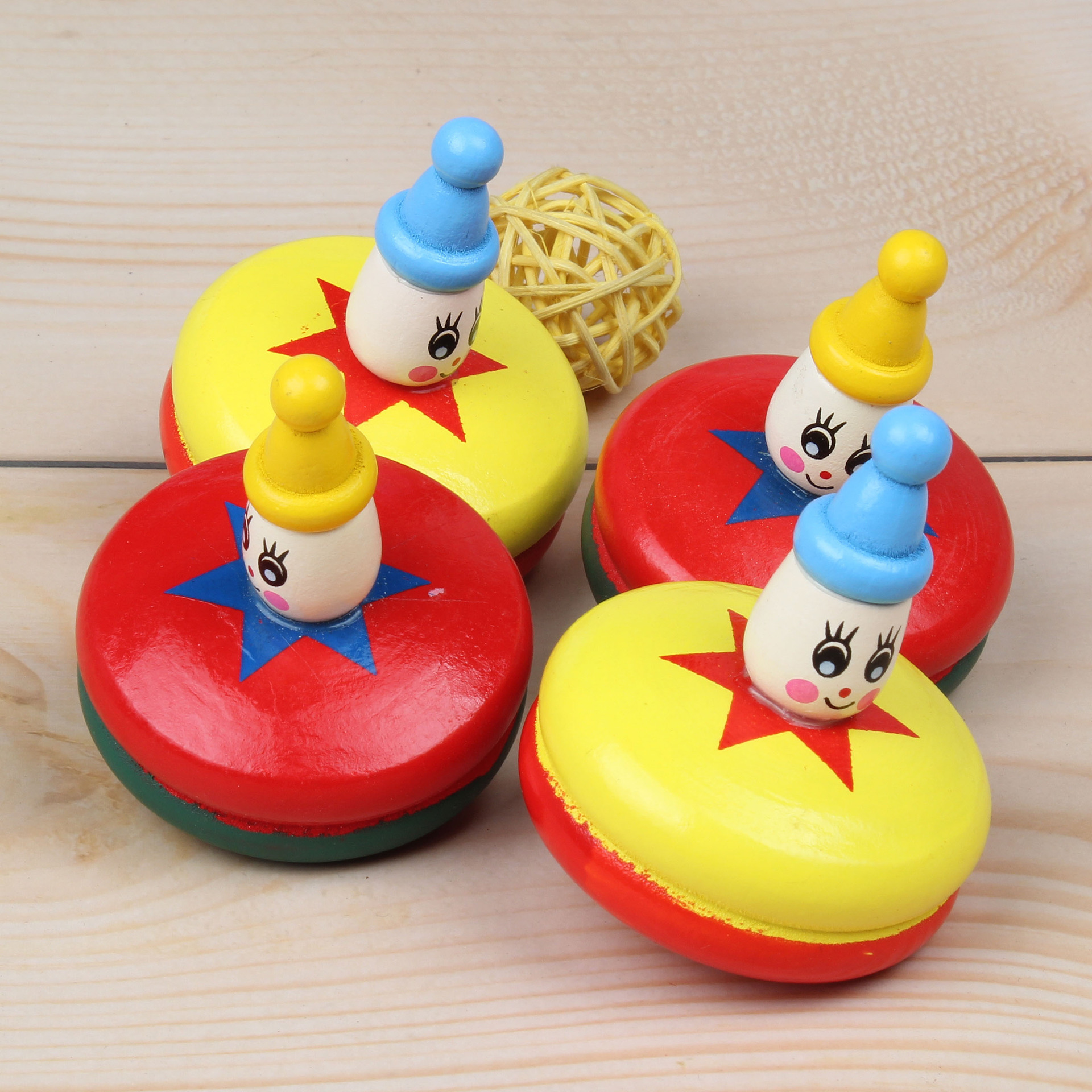 木质彩绘小丑旋转陀螺 80后智力怀旧玩具儿童手转传统陀螺小礼品