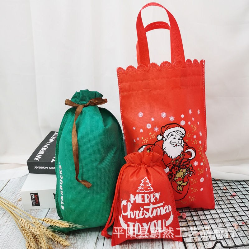 厂家定制糖果福袋圣诞节礼品包装束口抽拉绳袋无纺布红色福袋定做