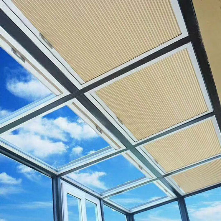 Sun Room Sunshade Top Curtain Glass Electric Ceiling Curtain Honeycomb Curtain Full Shading Skylight Heat Insulation Cooling Balcony Curtain