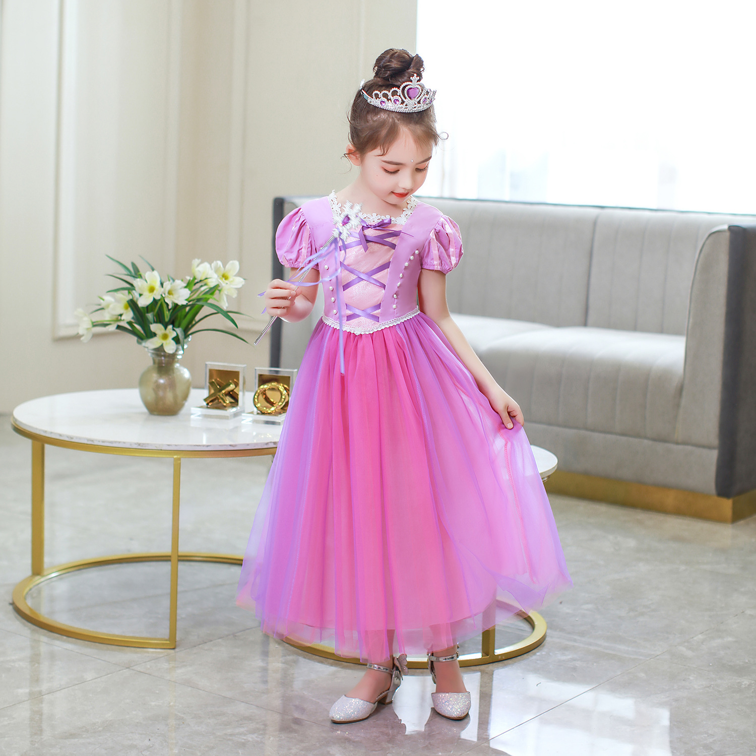 女童长发公主裙乐佩的裙子衣服爱洛睡美人女小公主苏菲亚连衣裙