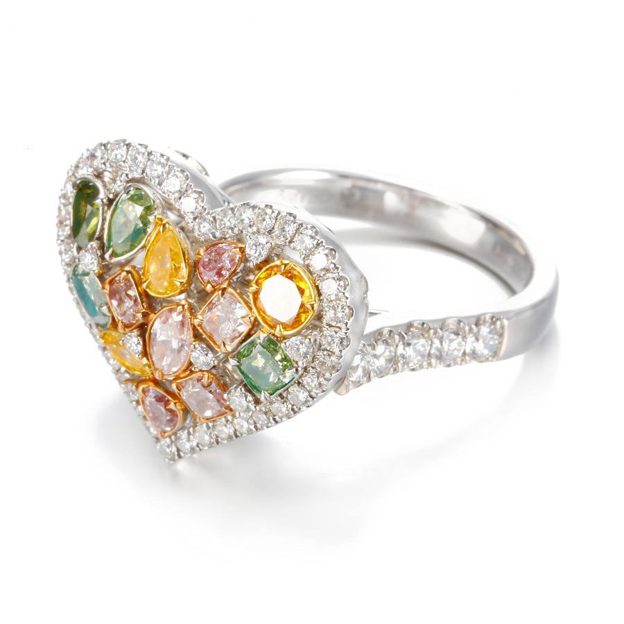 定制款式 天然彩钻戒指吊坠 心形吊坠 戒指吊坠两用款 专柜正品