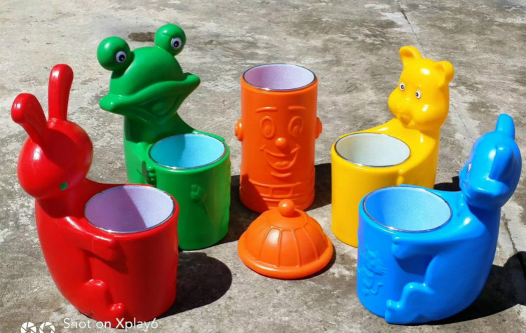 幼儿园垃圾桶卡通动物果壳箱保洁桶塑料卫生桶塑料垃圾筒