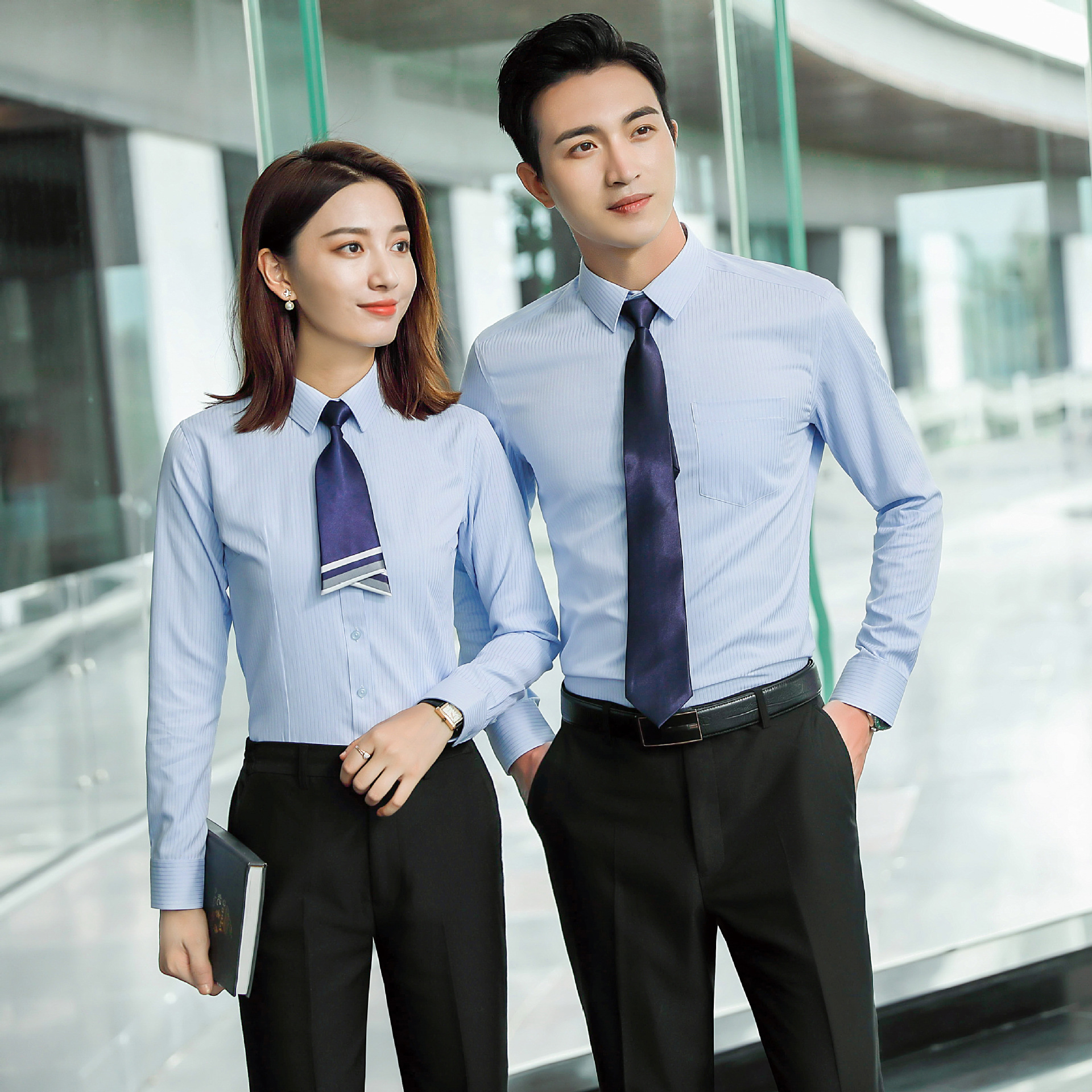 男女同款衬衫斜纹棉衬衣白领销售上班族工作服衬衫吸汗舒适打底衫