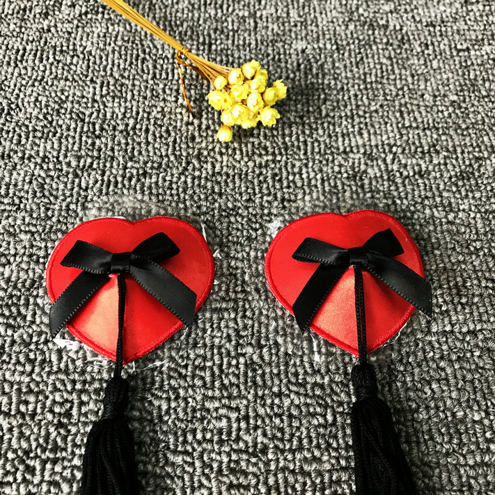 红色血滴子性感胸贴 现货情趣爱心形黑蝶黑流苏乳贴