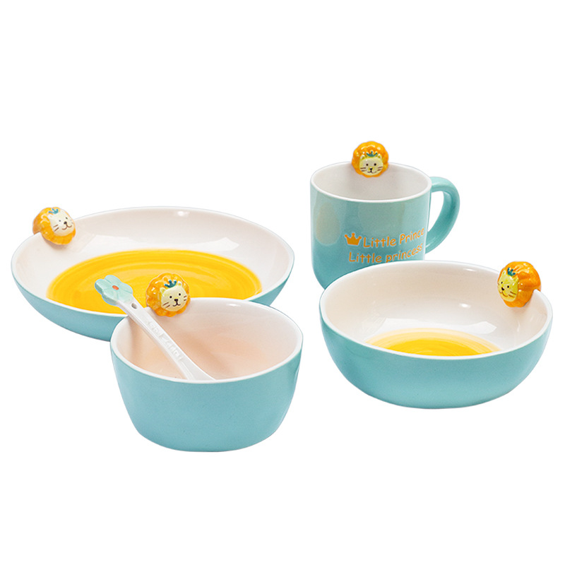 Children's Animal Ceramic Tableware Set Baby Cartoon Creative Rice Bowl Dishes Cup Spoon Household Plate Gift Set