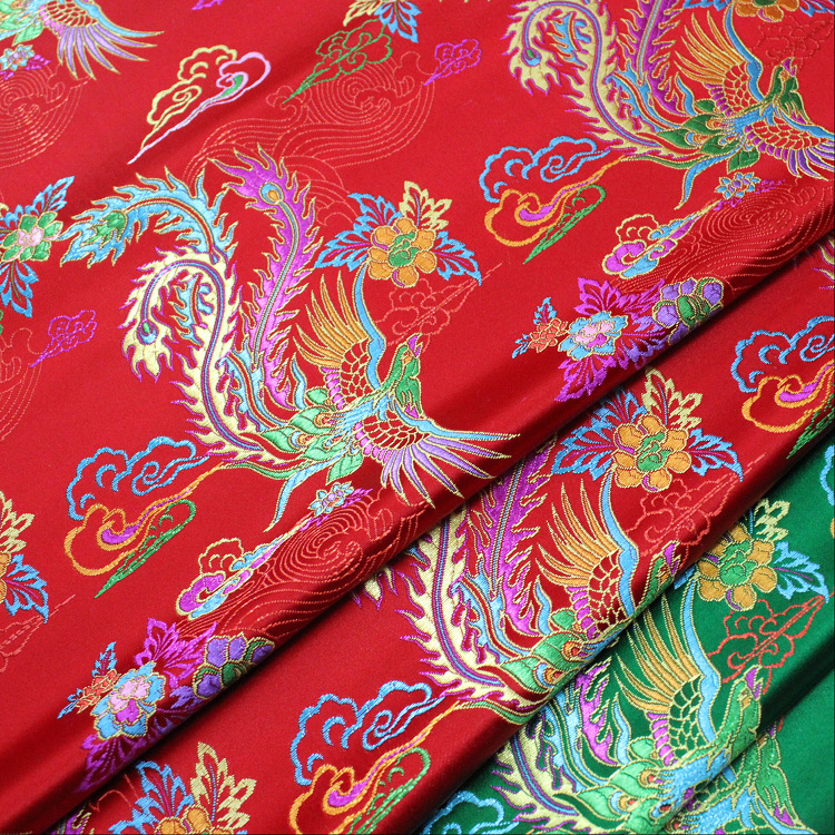中国风旗袍礼服秀禾服真丝绸缎面料装饰手工提花织锦缎布料凤凰
