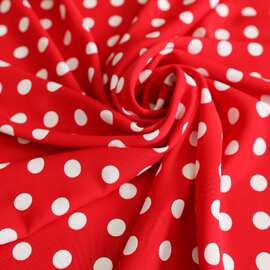 红色水玉圆点波点雪纺时装布料20春夏柔软不透印花布料服装布料