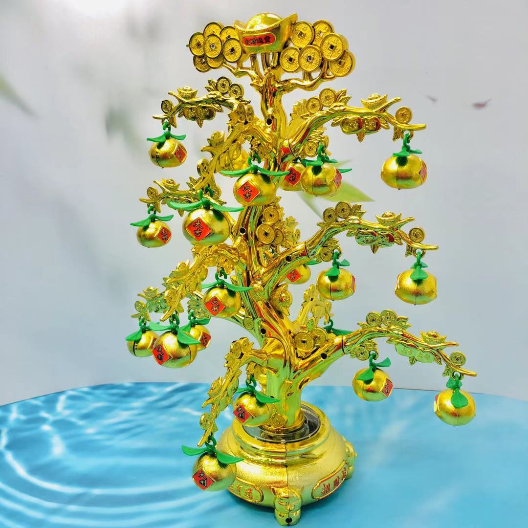 大号金元宝聚宝盆招财树 闪光旋转摇钱树 新年风水摆件年货礼品