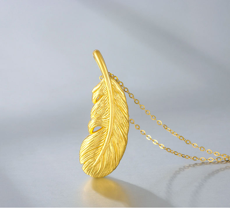 999足金羽毛吊坠黄金项链3d硬金女锁骨链轻金批发货源