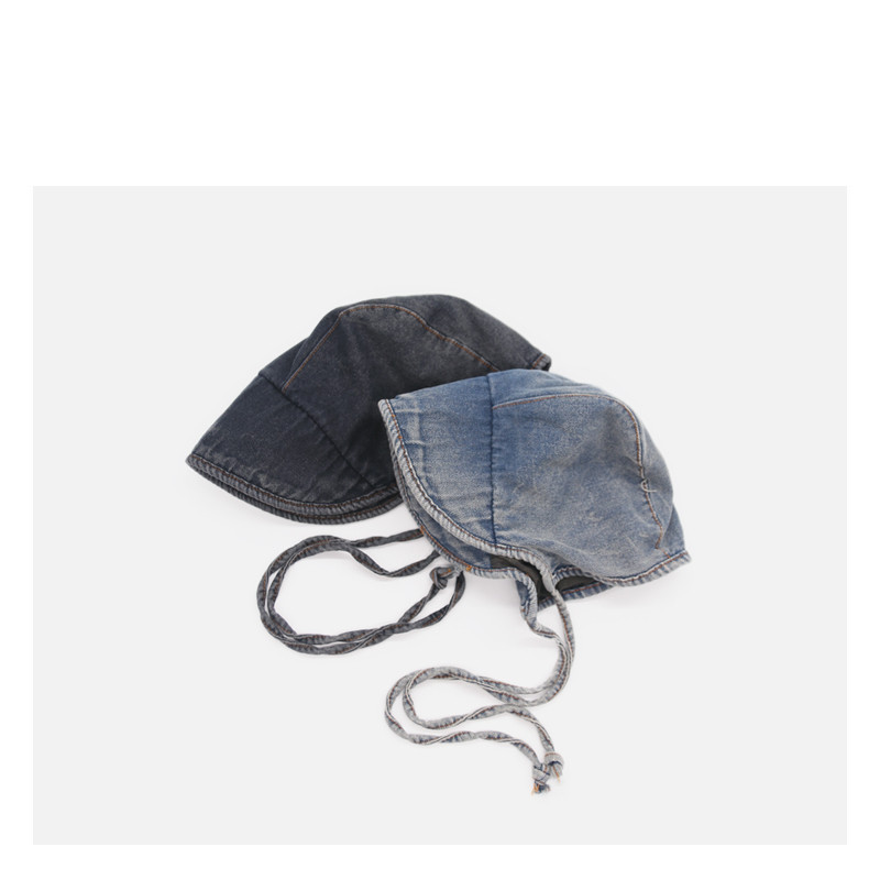 帽子女 ins日系水洗牛仔复古车夫帽可爱系带渔夫帽夏季遮阳盆帽潮