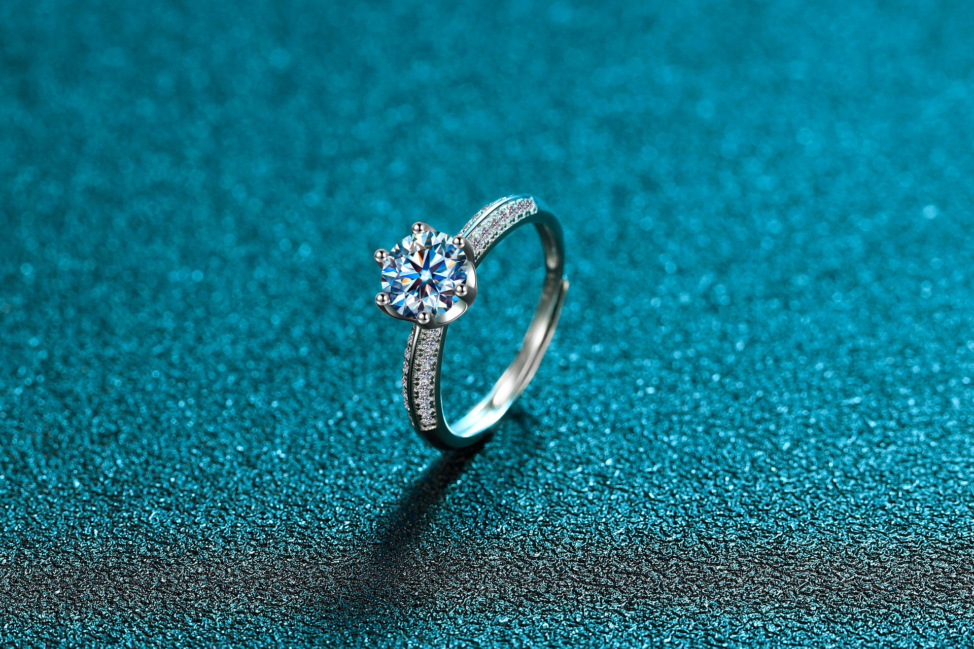 s925纯银半壁江山莫桑钻六爪戒指女镶嵌满钻求钻戒个性直播戒环