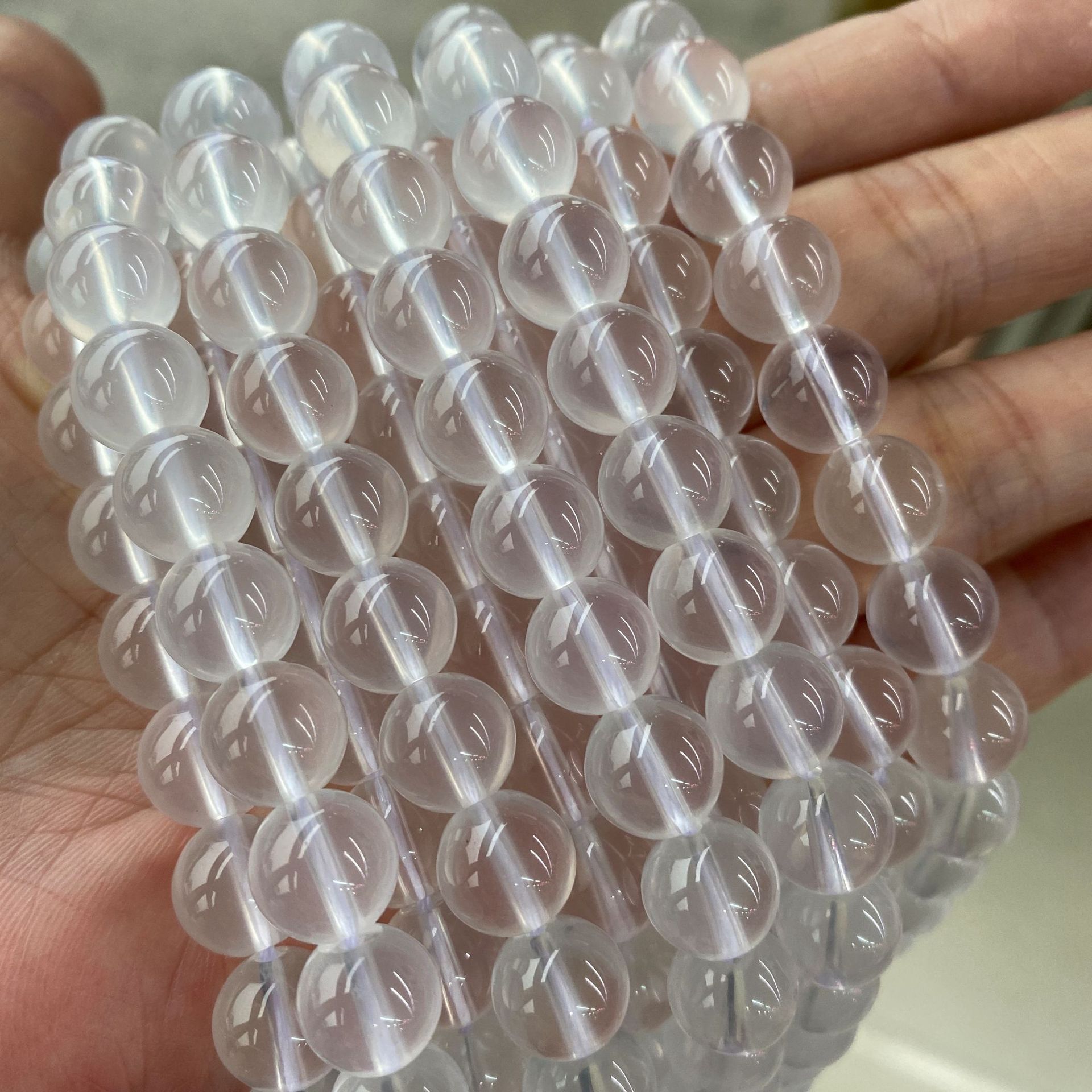 天然奶白晶散珠 奶油白水晶珠子圆珠条珠批发 天然白水晶厂家直供