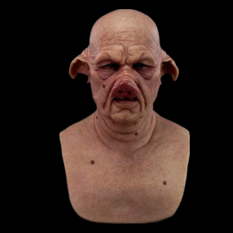 恐怖猪头面具万圣节新款恐怖猪头面具乳胶动物道具暗黑系列猪面具