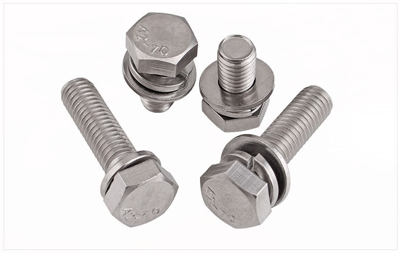 304不锈钢外六角切边平垫弹垫三组合螺丝钉螺栓gb9074.17 /m4-m10