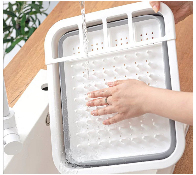 碗碟折叠收纳沥水架 餐具收纳盒伸缩折叠碗碟架 多功能厨房沥水架