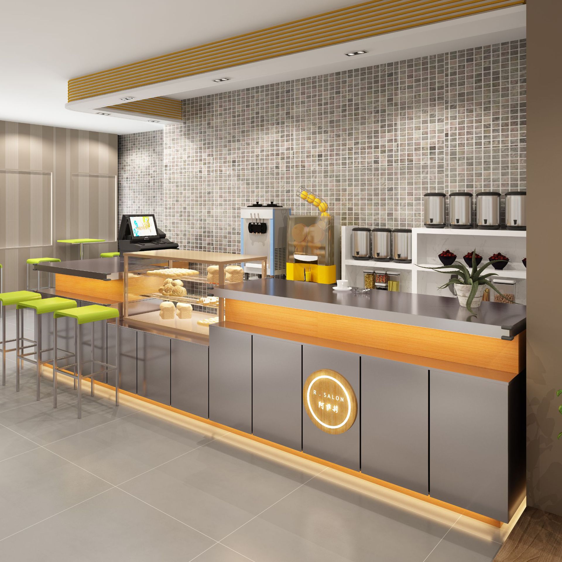 现代简约咖啡厅不锈钢吧台奶茶店甜品店休闲百搭高脚吧台接待前台