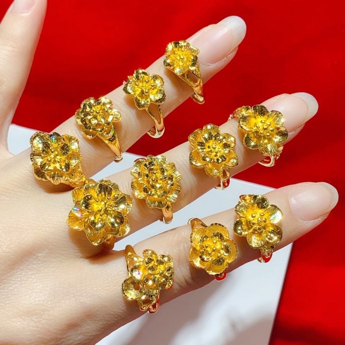 更新9999足金花型戒指 结婚黄金戒指9999纯度时尚金戒子工厂出货
