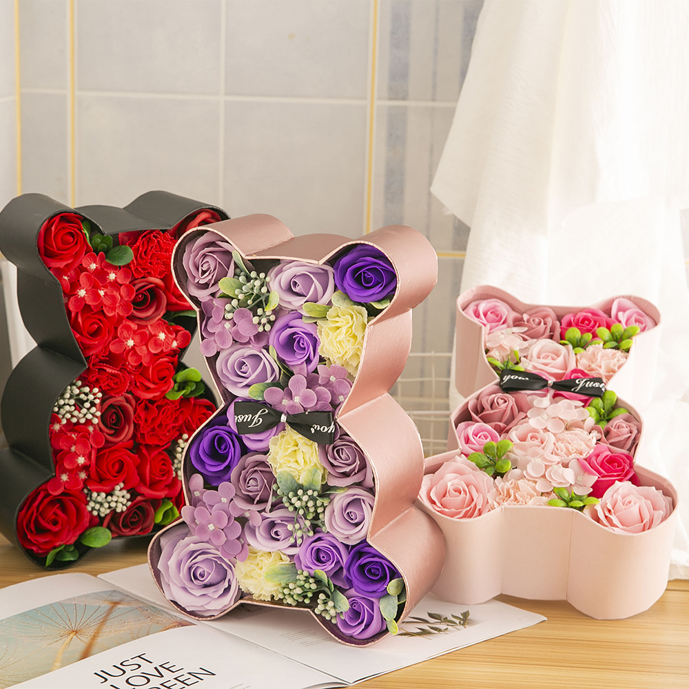 Valentine's Day Gift Rose Soap Flower Bear Gift Box Girlfriend Birthday and Holiday Christmas Creative Gift