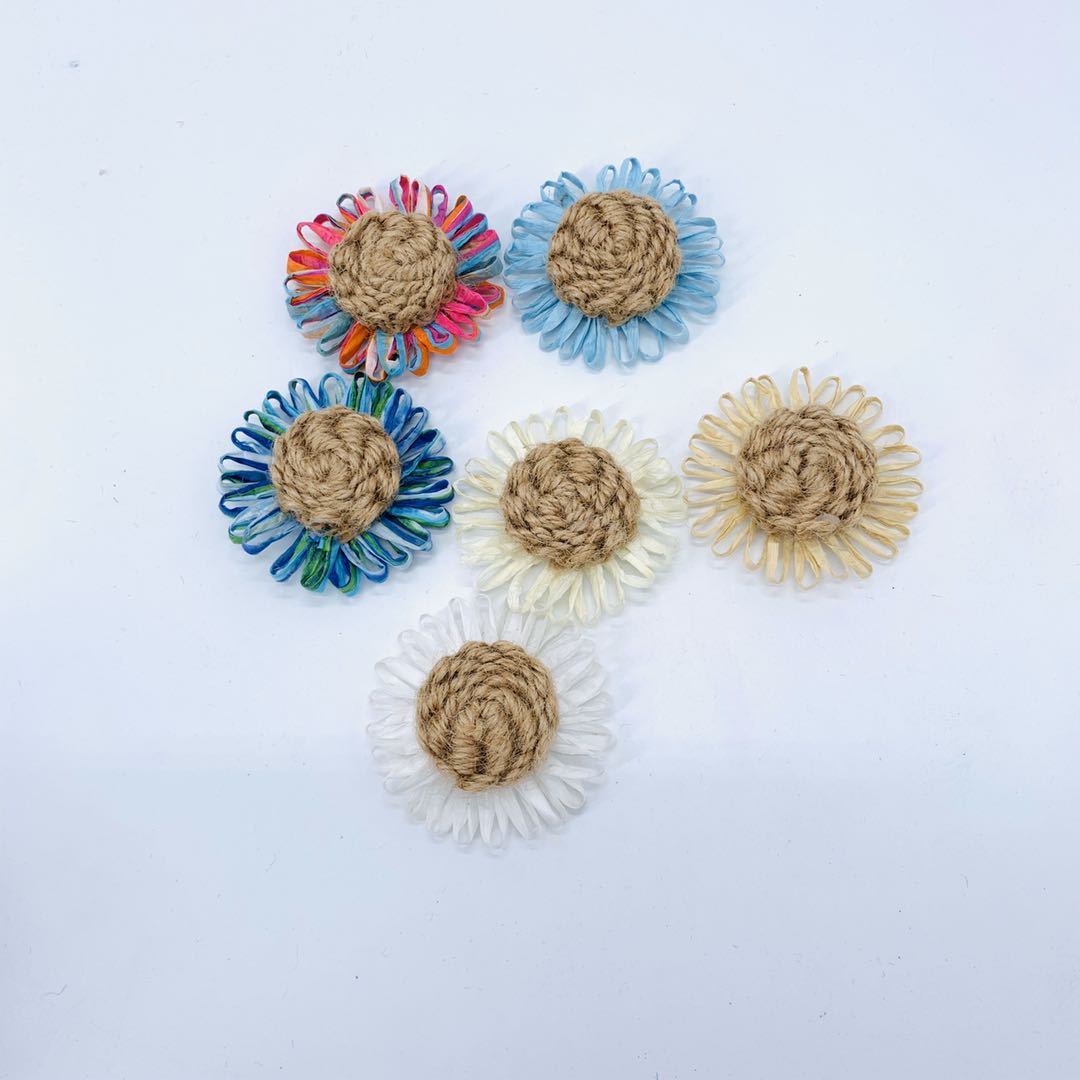 新款6cm小皱菊花朵花头饰花朵胸花纸绳花麻绳花鞋帽配件装饰用品